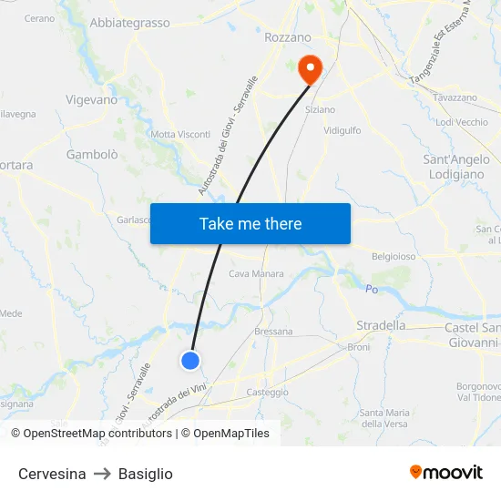 Cervesina to Basiglio map