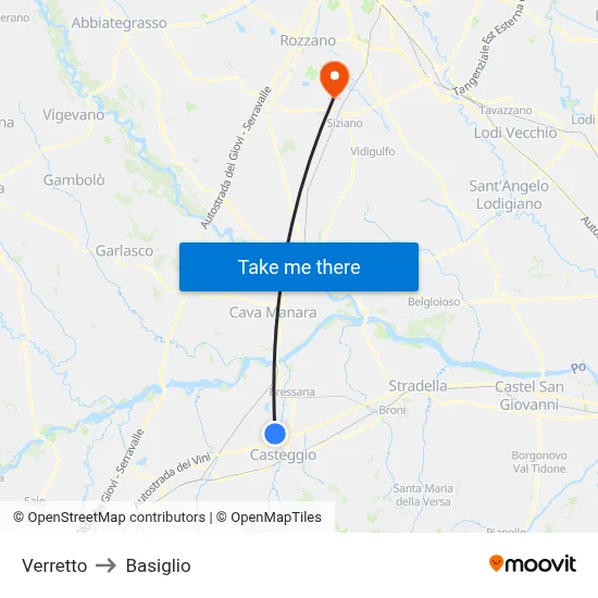 Verretto to Basiglio map