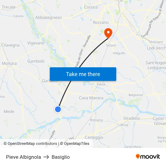 Pieve Albignola to Basiglio map