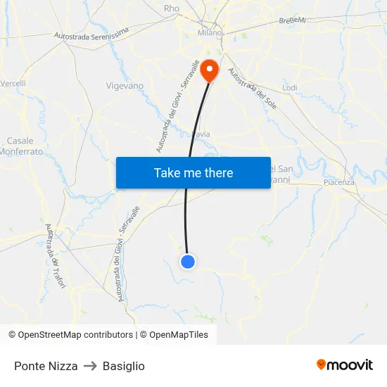 Ponte Nizza to Basiglio map