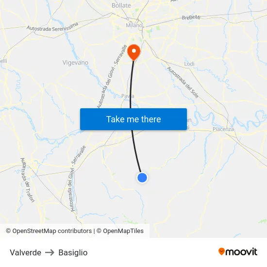 Valverde to Basiglio map