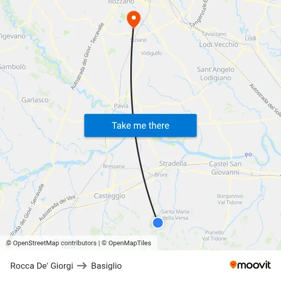 Rocca De' Giorgi to Basiglio map