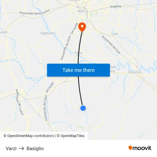 Varzi to Basiglio map