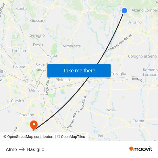 Almè to Basiglio map