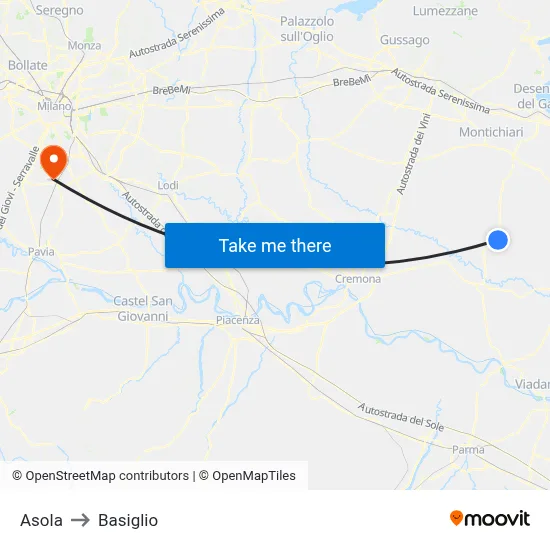 Asola to Basiglio map