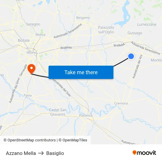 Azzano Mella to Basiglio map