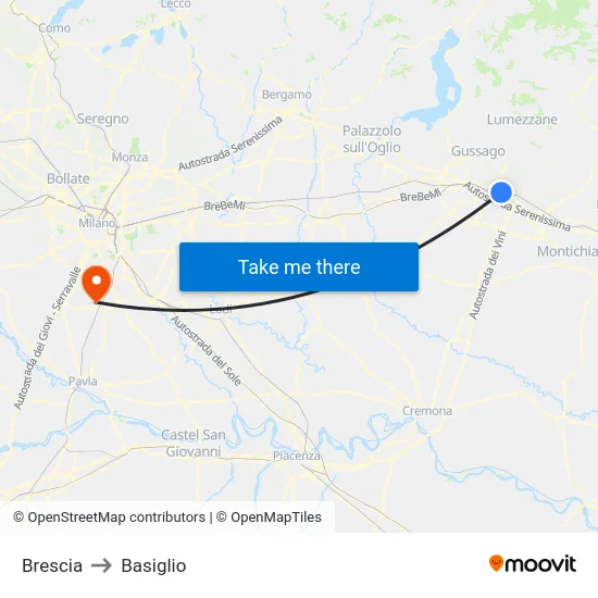 Brescia to Basiglio map
