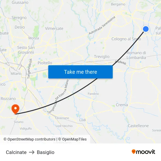 Calcinate to Basiglio map