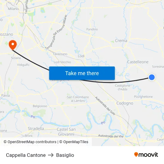 Cappella Cantone to Basiglio map