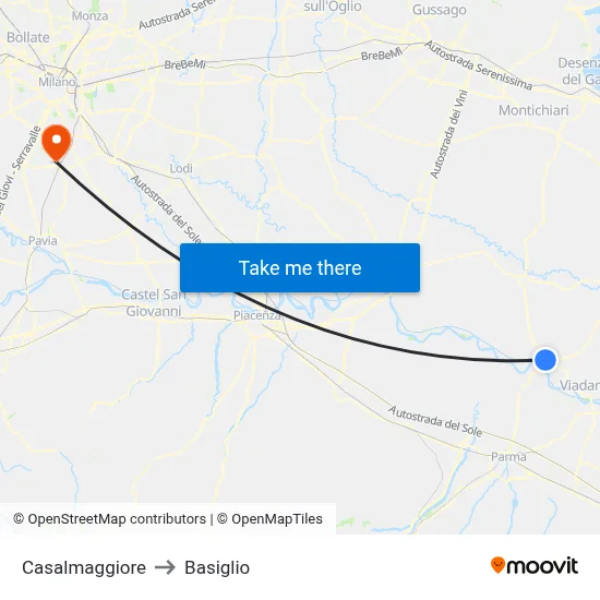 Casalmaggiore to Basiglio map