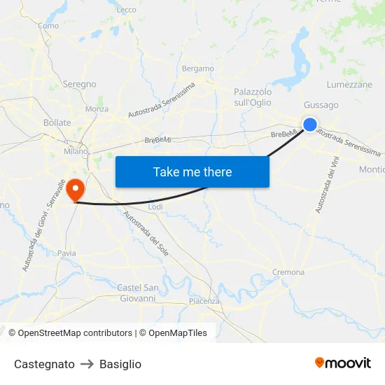 Castegnato to Basiglio map