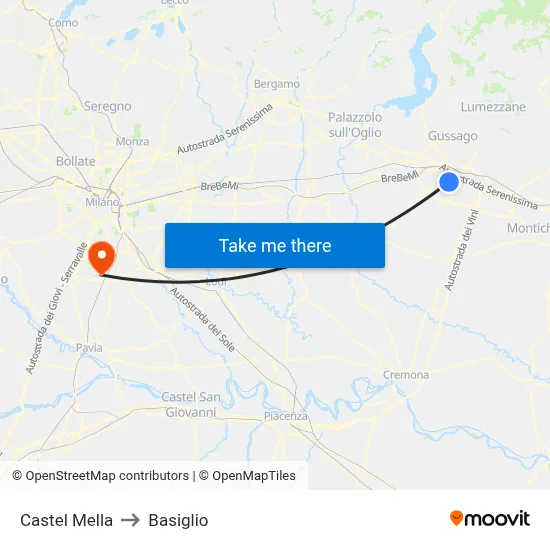 Castel Mella to Basiglio map