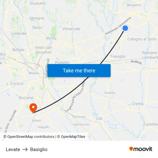 Levate to Basiglio map