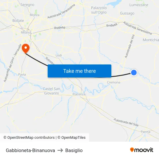 Gabbioneta-Binanuova to Basiglio map