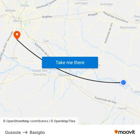 Gussola to Basiglio map