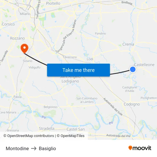 Montodine to Basiglio map