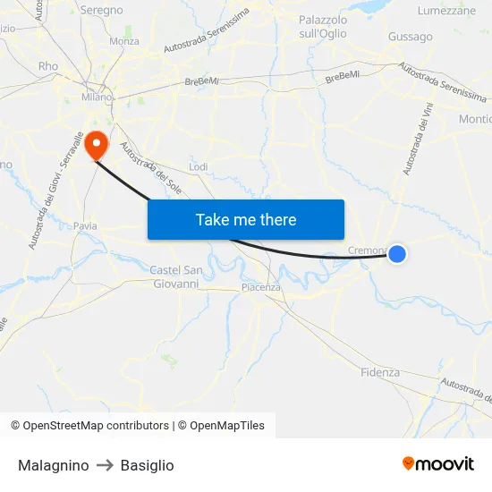 Malagnino to Basiglio map