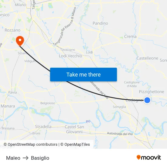 Maleo to Basiglio map
