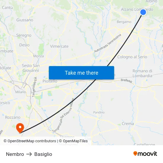 Nembro to Basiglio map