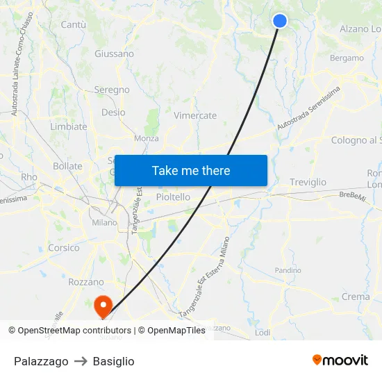 Palazzago to Basiglio map