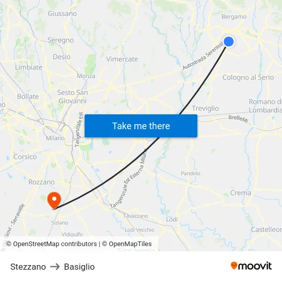 Stezzano to Basiglio map