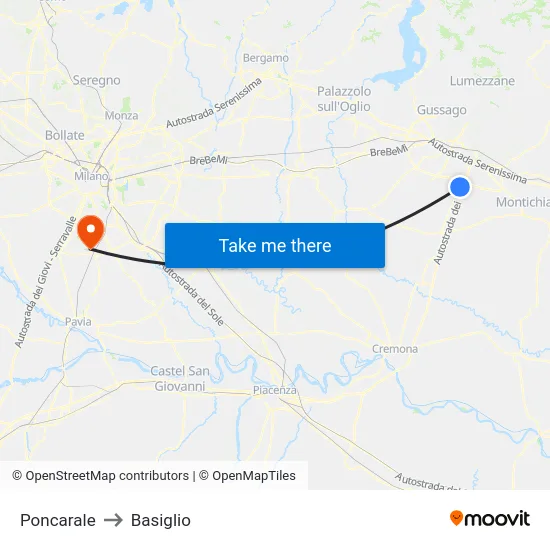 Poncarale to Basiglio map