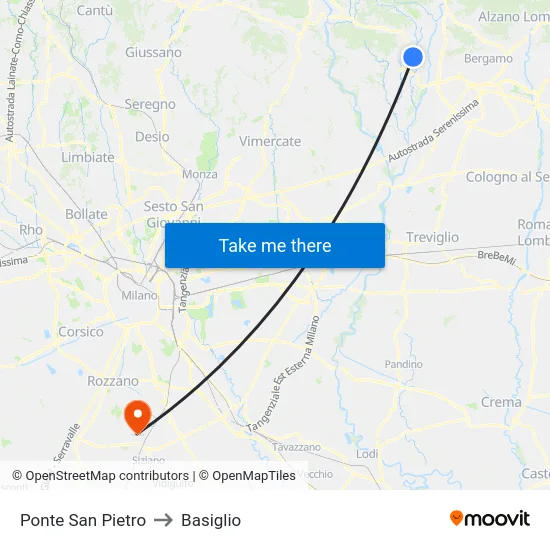Ponte San Pietro to Basiglio map
