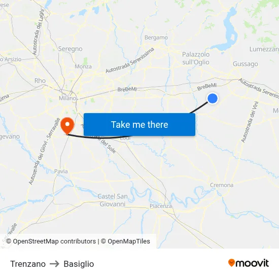 Trenzano to Basiglio map
