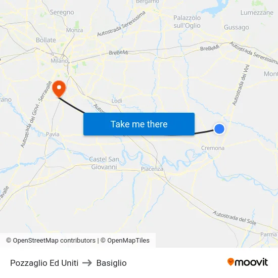 Pozzaglio Ed Uniti to Basiglio map