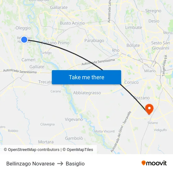 Bellinzago Novarese to Basiglio map