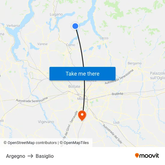 Argegno to Basiglio map