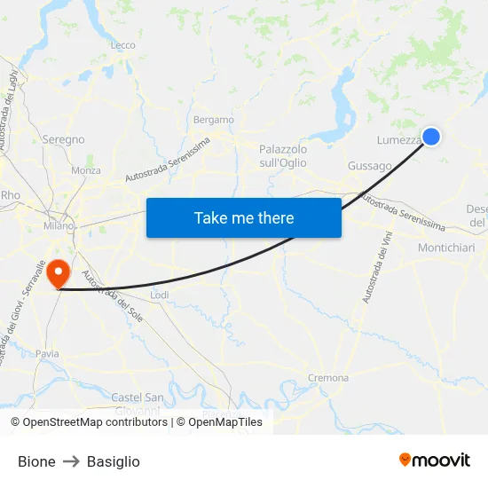 Bione to Basiglio map