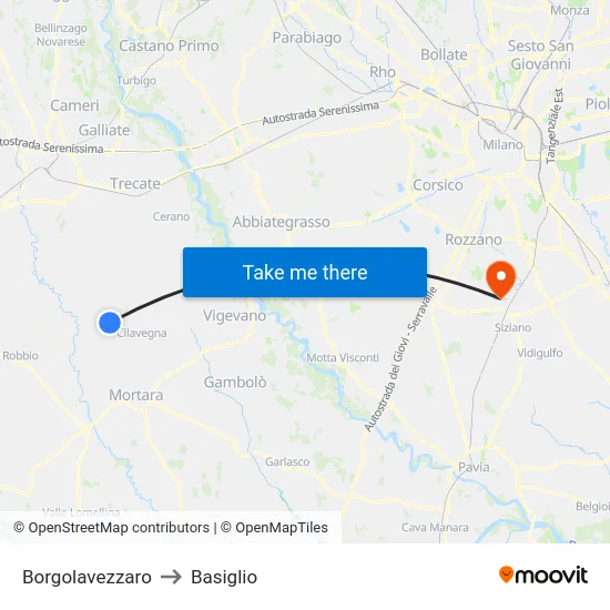 Borgolavezzaro to Basiglio map