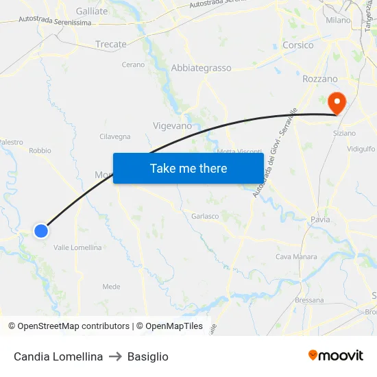 Candia Lomellina to Basiglio map