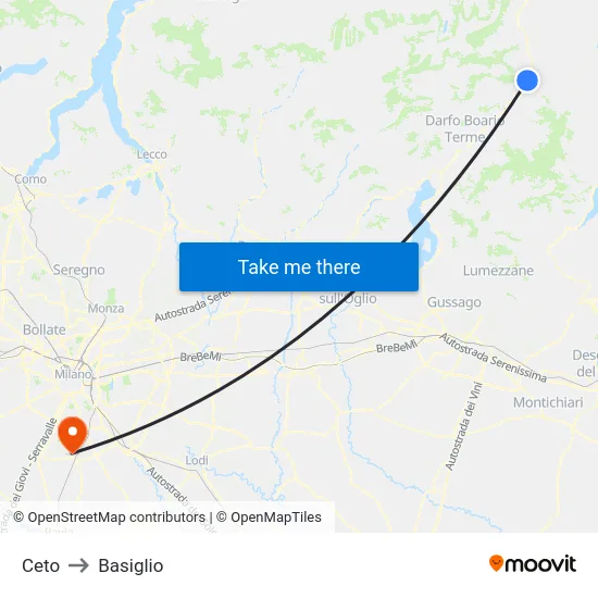 Ceto to Basiglio map
