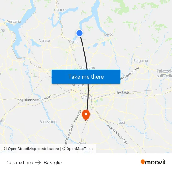 Carate Urio to Basiglio map