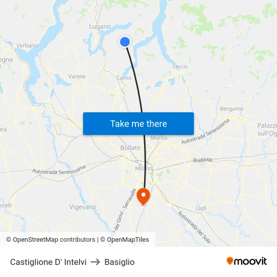 Castiglione D' Intelvi to Basiglio map