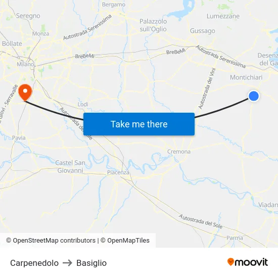 Carpenedolo to Basiglio map