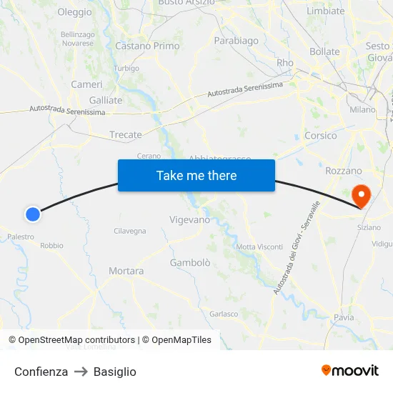 Confienza to Basiglio map