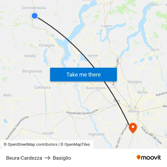 Beura-Cardezza to Basiglio map