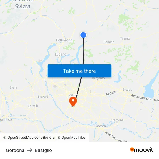 Gordona to Basiglio map