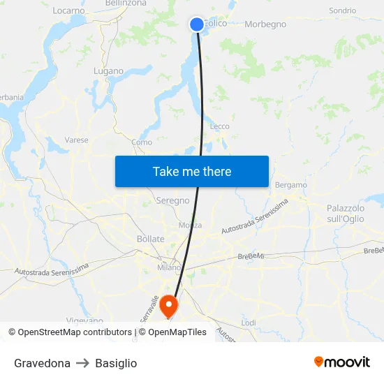 Gravedona to Basiglio map