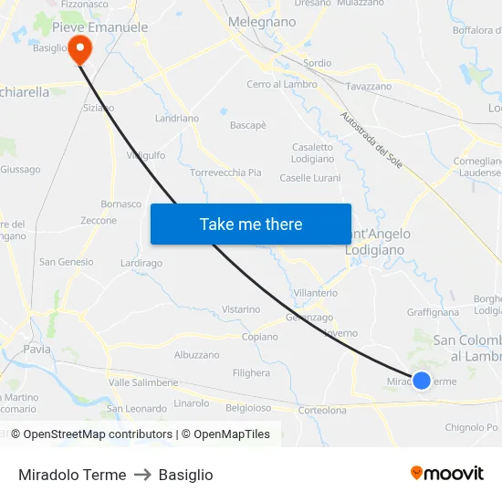 Miradolo Terme to Basiglio map