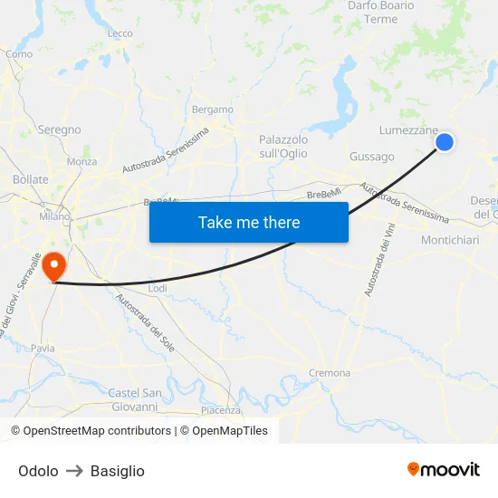 Odolo to Basiglio map