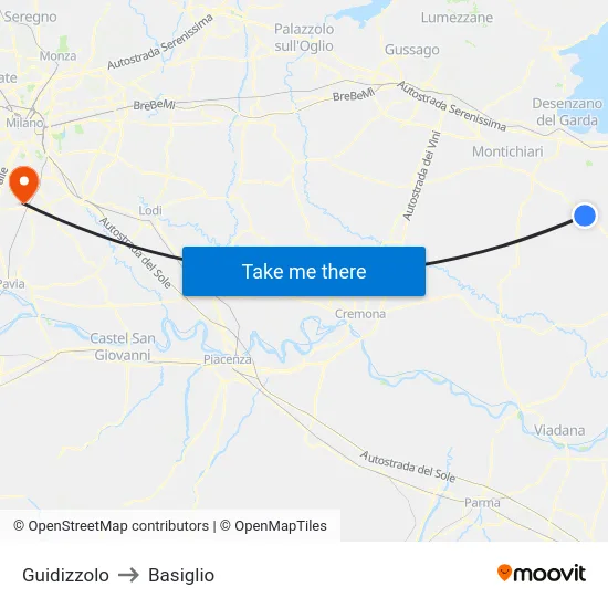 Guidizzolo to Basiglio map