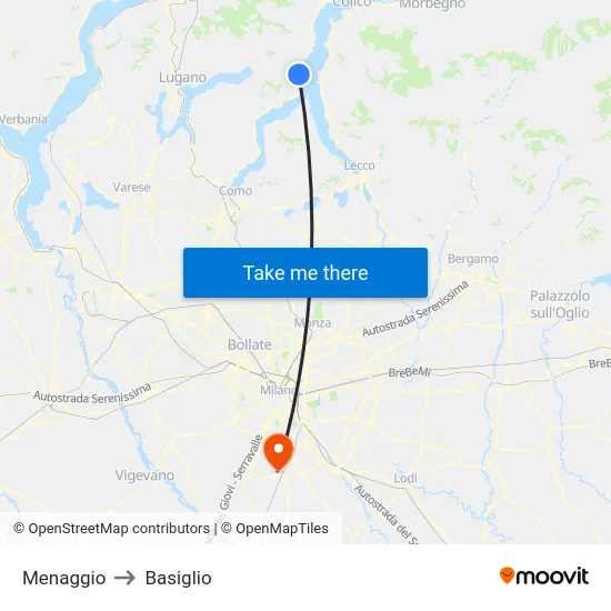 Menaggio to Basiglio map