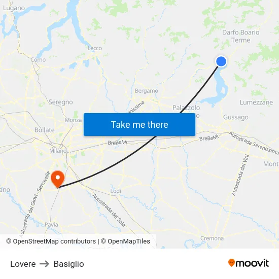 Lovere to Basiglio map