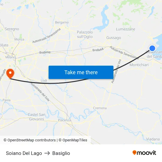 Soiano Del Lago to Basiglio map