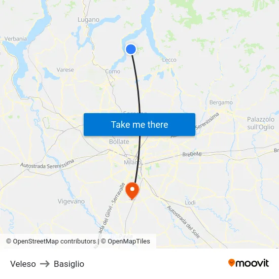 Veleso to Basiglio map