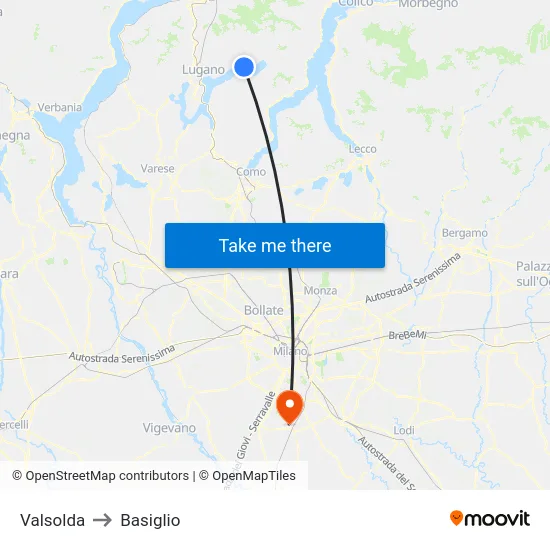 Valsolda to Basiglio map